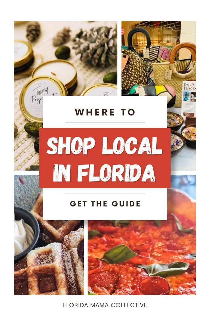 Pin design collage reading Where to shop local in Florida